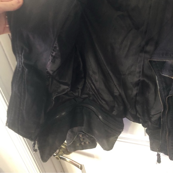 Double zero studded zipper denim Moto jacket distressed look black and grey - Picture 4 of 4